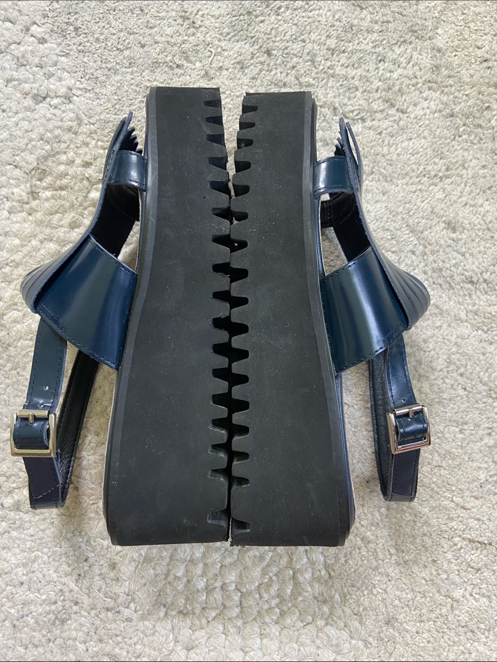 All Black Kiltie Navy Fringe Platform Chunky Sandals - Picture 7 of 9
